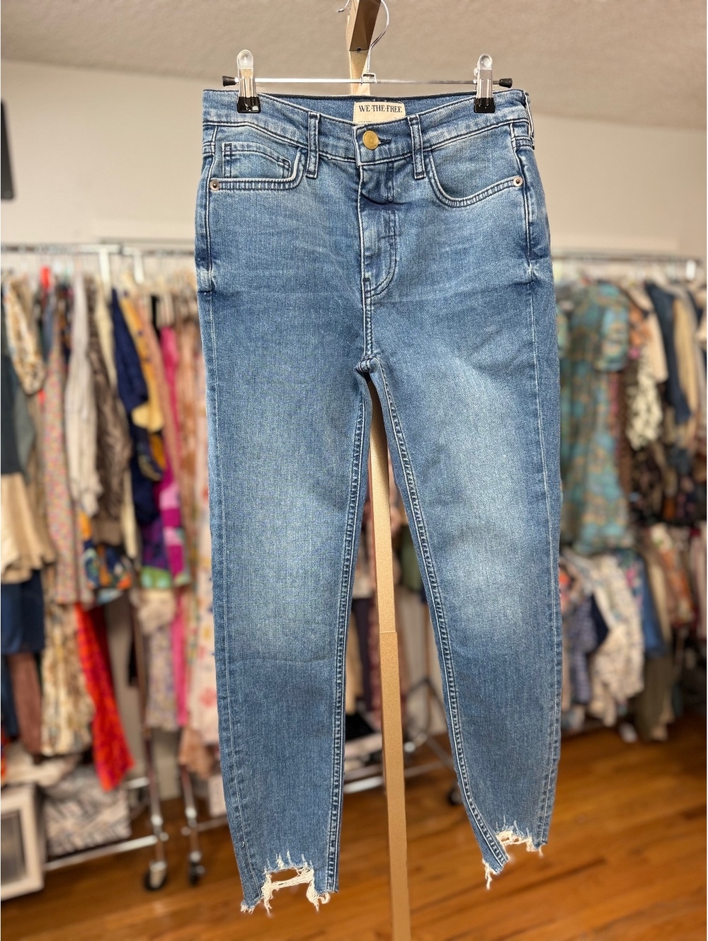 WE THE FREE Free People High Rise Skinny Jeans Raw Frayed Hem NWOT 27
